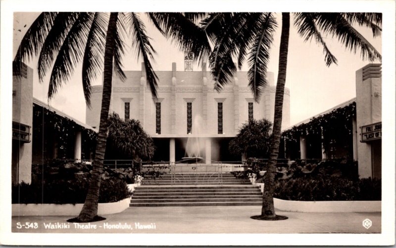 Real Photo Postcard Waikiki Theatre in Honolulu, Hawaii