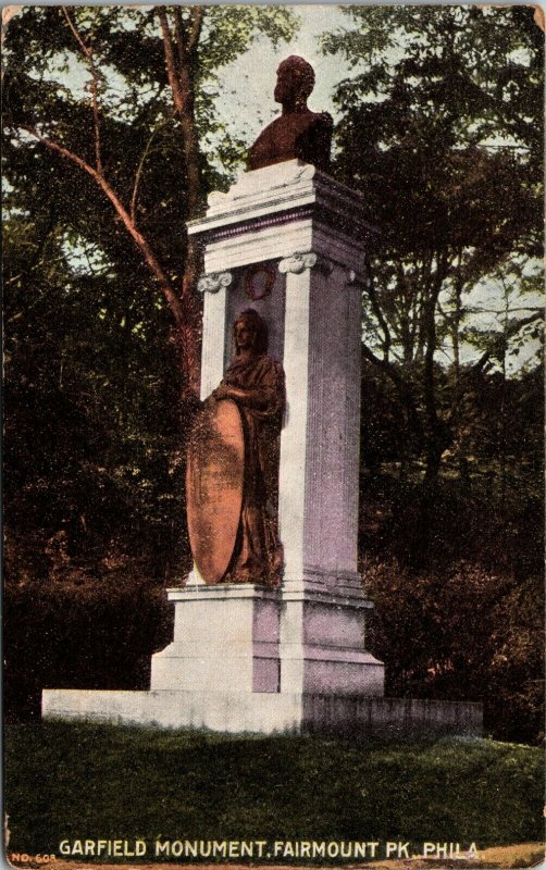 Political President postcard James Garfield Monument Fairmount Park Philadelphia