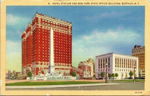 Hotel Statler NY Office Builiding Buffalo New York Linen Postcard PM WOB VTG 