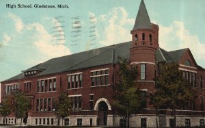 Gladstone Michigan, 1929 High School Building Historic, Vintage Postcard