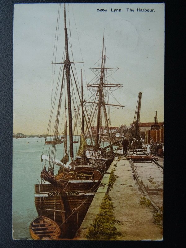 Norfolk KINGS LYNN The Harbour shows Sailing Ship & Railway Track c1911 Postcard