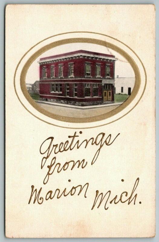 Greetings from Marion Michigan~Marion State Bank Vignette~1909 Postcard