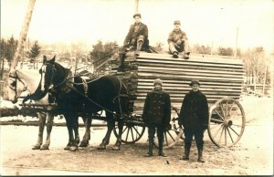 RPPC Lumber Wagon Chippewa Dam Construction Cornell WI 1912 Postcard UNP D5