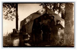 Lumberjacks Men in Front of Tent in Logging Camp UNP Postcard V6