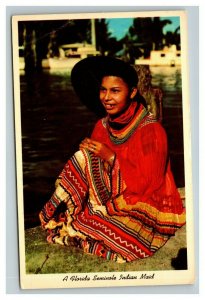 Vintage 1965 Postcard Florida Seminole Indian Woman in Traditional Dress