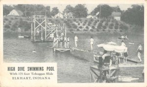 Elkhart Indiana scenic birds eye view High Dive Swimming Pool antique pc BB2340