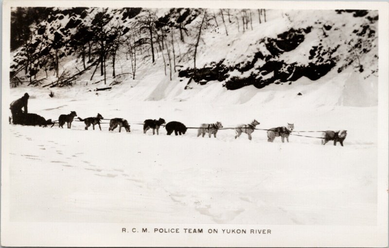 RCMP Dog Team Yukon River Dogs Royal Canadian Mounted Police RPPC Postcard G69