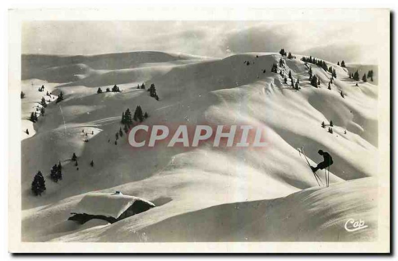 Old Postcard Landscapes and Winter Sports Skiing