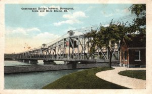 Vintage Postcard Government Bridge Between Davenport Iowa & Rock Island Illinois