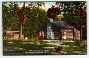 Mountaineers Cabin Great Smokey Mountains Park  North Carolina Linen Postcard