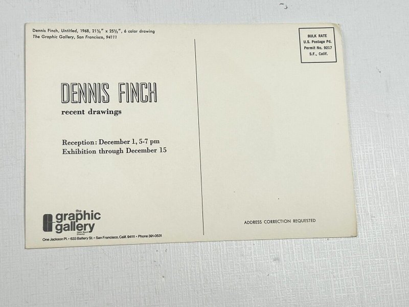 Artist Postcard Dennis Finch 1968 Graphic Gallery San Francisco CA