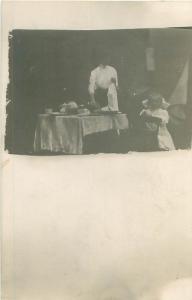 Gibson Girl Preparing Meal, Girl with Big Bow, Table Setting, RPPC 