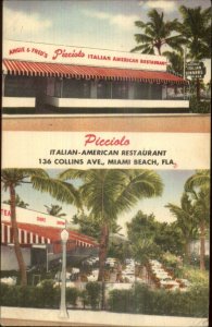 MIami FL Picciolo Italian American Restaurant Linen Postcard