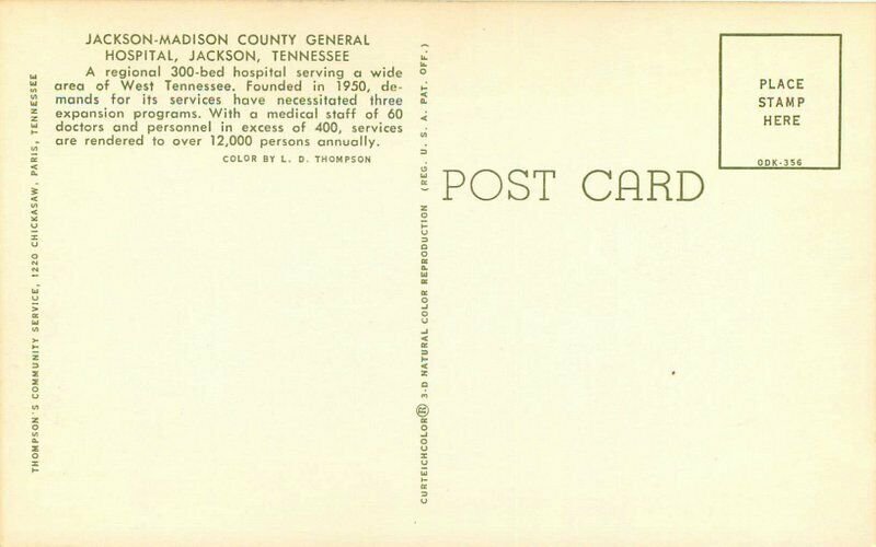 Autos Jackson Tennessee General Hospital Thompson Teich Postcard 10602