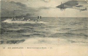 Postcard 1909 France Bleriot Early Aviation Aircraft ship La Manche TR24-1751