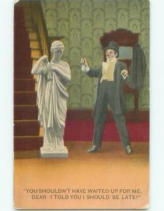 Bamforth Comic DRUNK MAN TALKING TO A STATUTE AB9900