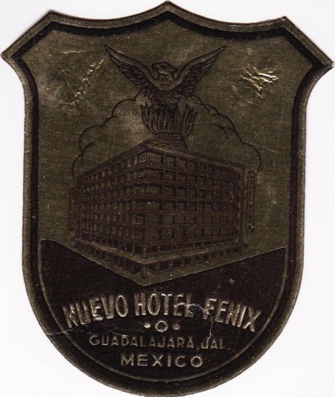 Mexico Guadalajara Nuevo Hotel Fenix Vintage Luggage Label sk1164