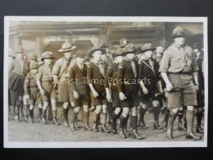 Lancashire DARWEN BOY SCOUTS TROOP & LEADERS ON PARADE - Old RP Postcard