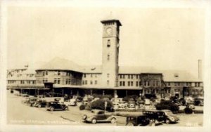 Real Photo, Union Station, Portland, OR, OR, USA Railroad Train Depot writing...