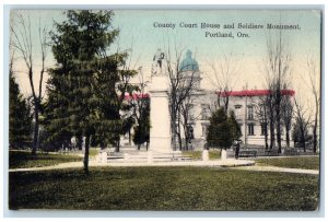 Portland Oregon OR Postcard County Court House And Soldiers Monument 1908 Posted
