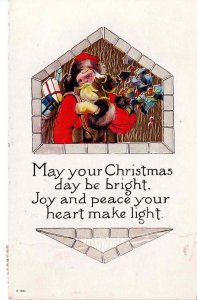 USA 1912 May Your Christmas Day be Bright Gold Foil Embossed C-201 Santa Holly