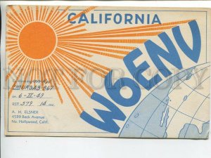 464558 1949 year USA Hollywood California radio QSL card to USSR