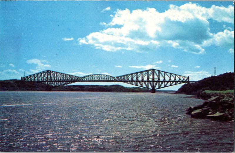 Quebec Bridge PQ Canada St. Lawrence Postcard Plastichrome Michel Photo UNP Vtg 