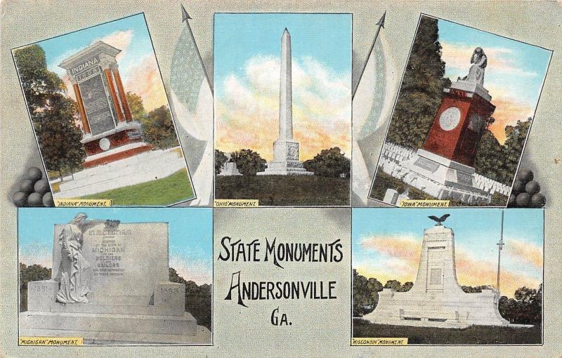 D88/ Andersonville Georgia Ga Postcard c1930s State Monuments 5View