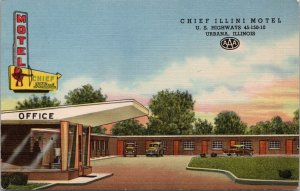 Chief Illini Motel Urbana IL Postcard PC421