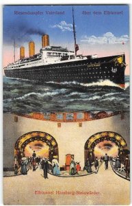 Riesendampfer Vaterland HamburgAmerica Ocean Liner Elbtunnel 1910s Rare Postcard