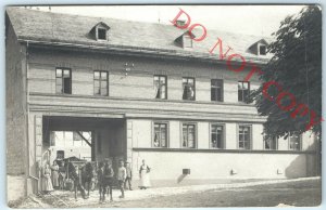 c1908 Germany Town Scene RPPC Horses Hauling Dirt Real Photo Cute Trad Women A28