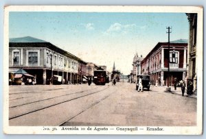 Guayaquil Ecuador Postcard Avenida 10 de Agosto c1930's Vintage Unposted