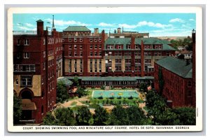 Vintage 1930 Postcard Court Swiming Pool Hotel De Soto, Savannah, Georgia