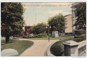 BALTIMORE, Maryland; Mount Vernon Place and Peabody Statue, PU-1914