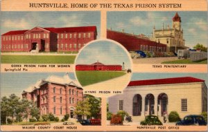 Linen Postcard Multiple Views Huntsville, Home of the Texas Prison System