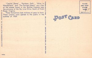 Vintage Postcard 1930's Skyline Caverns Front Royal Virginia VA Capital Dome