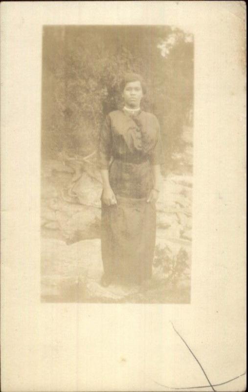 Black Americana Woman in Dress c1910 Amateur Real Photo Postcard