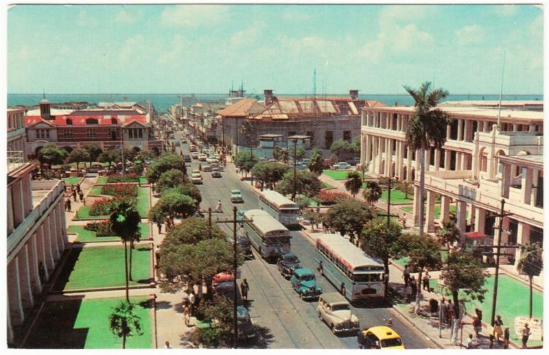 Jamaica Kingston Bus and Car Traffic on King Street 1950s Postcard