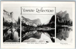 c1940s Cali Yosemite Reflections Multi View RPPC Three Brothers Mt. Watkins A199