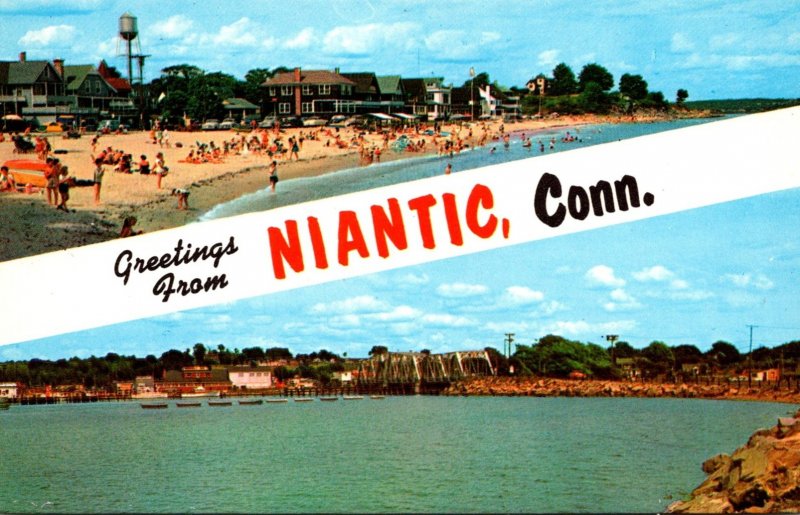 Connecticut Greetings From Niantic Showing Crescent Beach and Niantic Bay and...