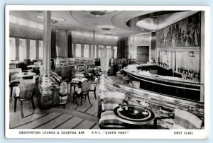 RPPC ~ R.M.S. QUEEN ELIZABETH  Art Deco FIRST CLASS VERANDAH 1930s Postcard