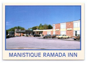 The Ramada Inn Manistique MI Michigan Postcard Continental View Card Old Cars