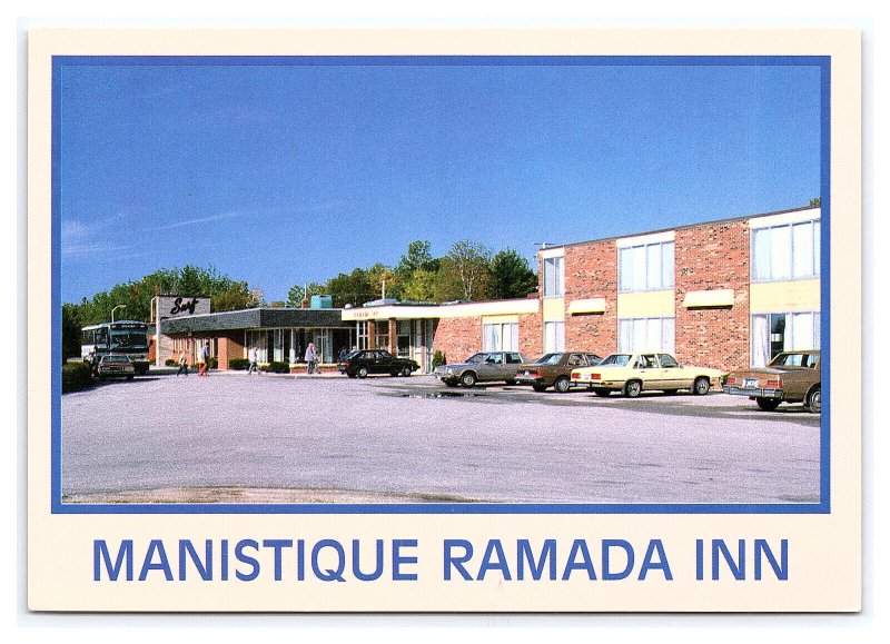 The Ramada Inn Manistique MI Michigan Postcard Continental View Card Old Cars 