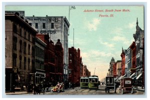 c1910 Trolley Car, Adams Street South from Main Peoria Illinois IL Postcard 