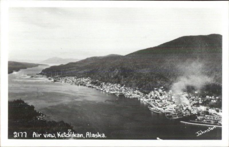 Ketchikan AK Aerial View Johnston Real Photo Postcard