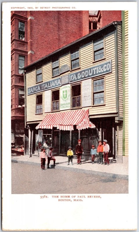 Home of Paul Revere Boston Massachusetts Banca Italiana Shopping Store Postcard