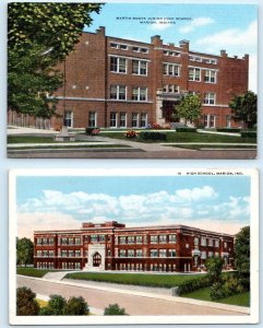 2 Postcards MARION, Indiana IN ~ Martin Boots JUNIOR HIGH SCHOOL & HIGH SCHOOL
