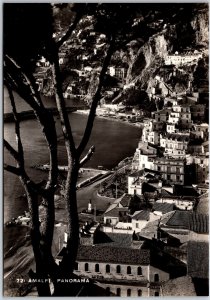 Panorama Amalfi Italy Buildings Trees Lakes Real Photo RPPC Postcard