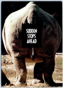 Postcard - Sudden Stops Ahead, rhinos at Brookfield Zoo - Chicago, Illinois