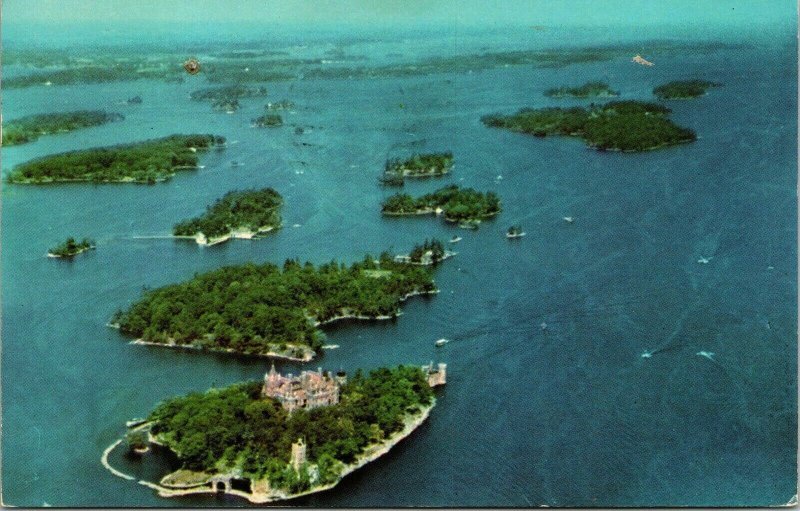 Aerial View Islands St Lawrence River Heart Island Boldt Castle VTG Postcard PM 